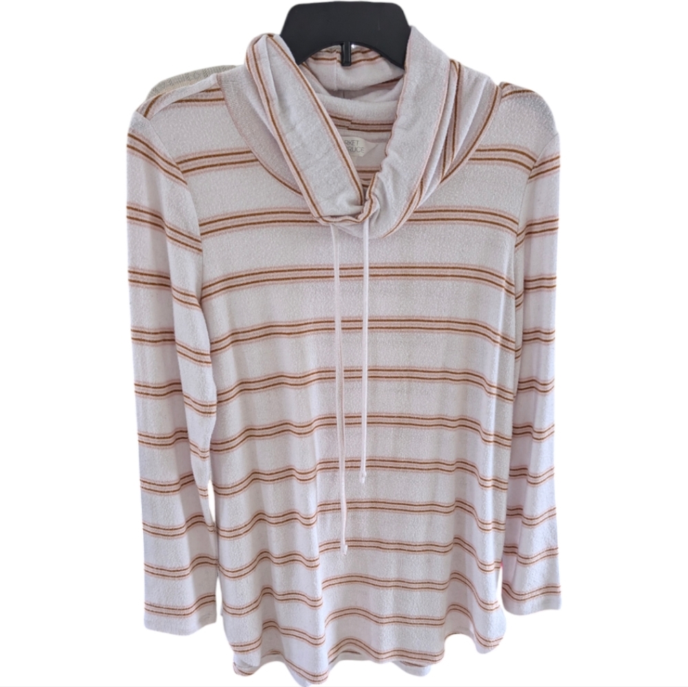 Market and Spruce Striped Cowl Neck Lightweight Sweater Size Large